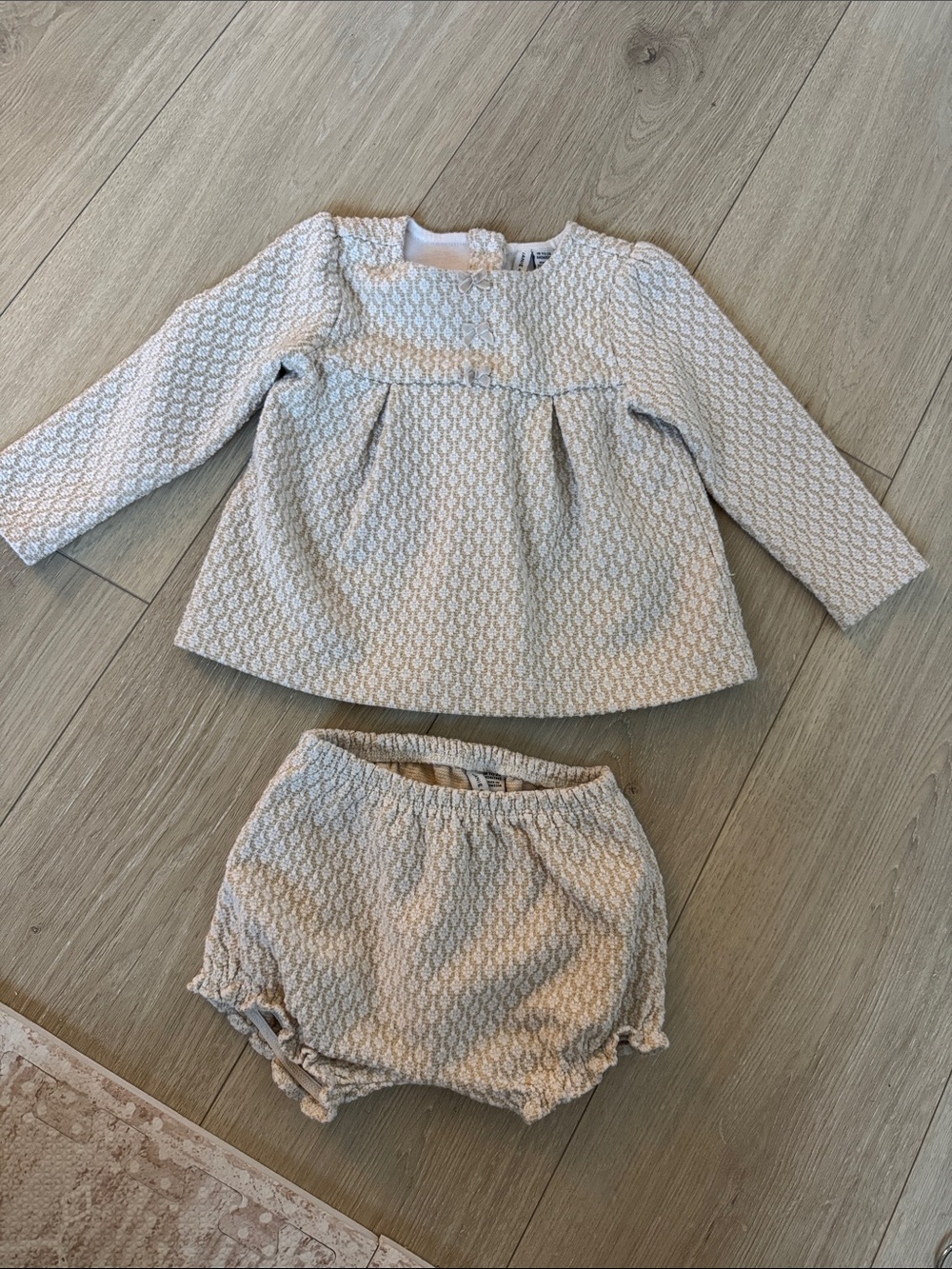 Janie and Jack Cream Textured Long-Sleeve Top & Bloomers